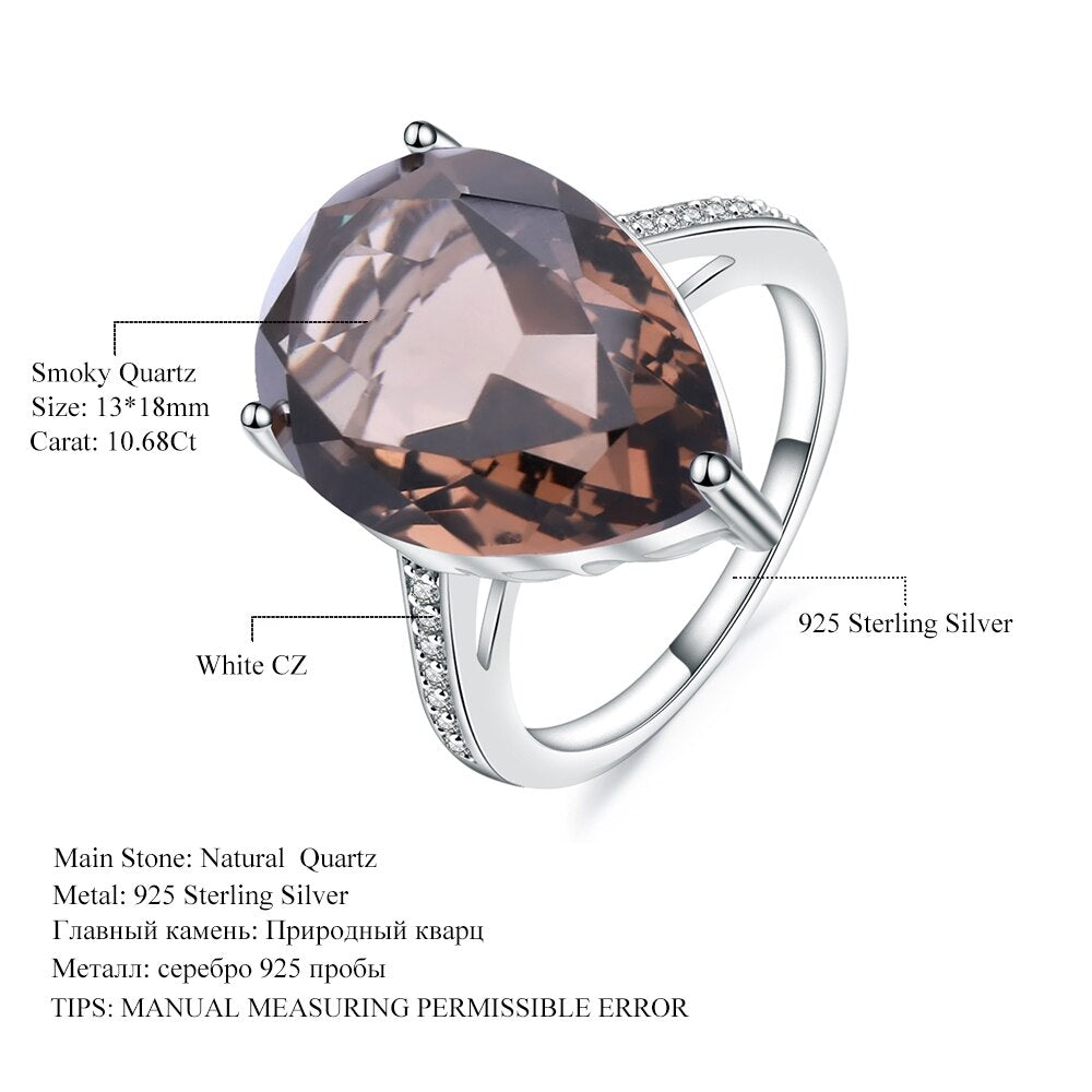 Gem&#39;s Ballet 10.68ct Natural Smoky Quartz Gemstone Cocktail Rings For Women 925 Sterling Silver Engagement Ring Fine Jewelry