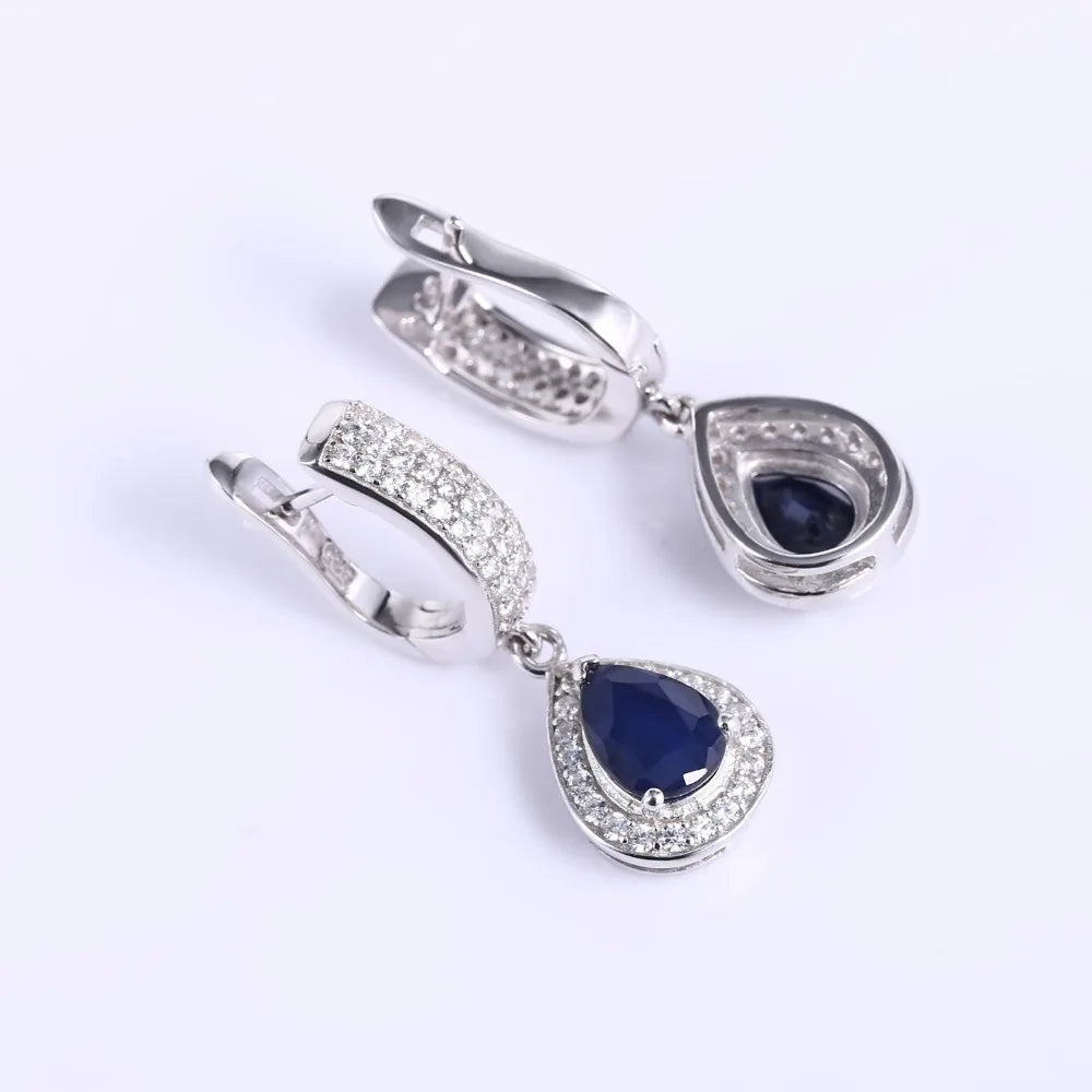 GEM'S BALLET 1.29ct Natural Sapphire Gemstone Drop Earrings Solid 925 Sterling Silver Fine Jewelry For Women Wedding