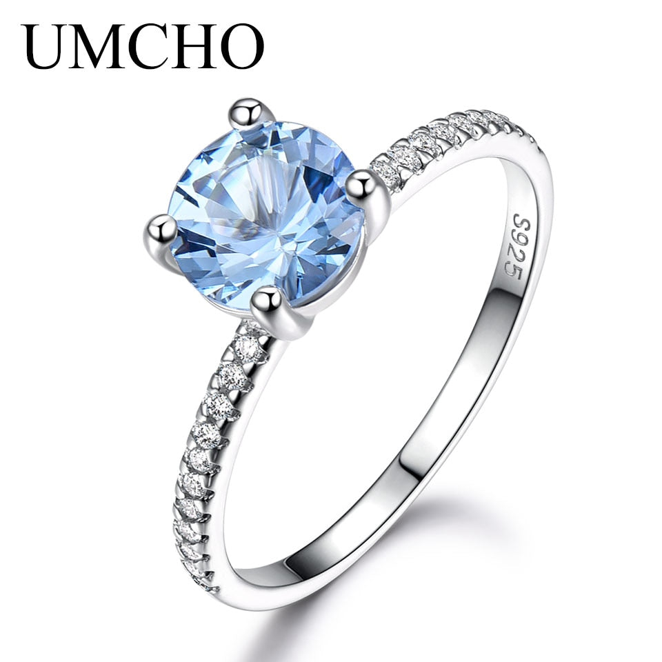 UMCHO Created Sky Blue Topaz Gemstone 925 Sterling Silver Rings for Women Wedding Bands Engagement Gift Fine Jewelry Party Gift Sky blue topaz