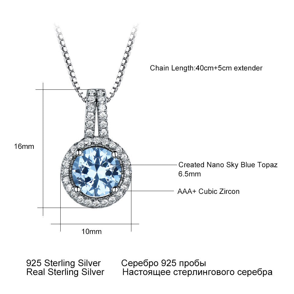 UMCHO Blue Topaz Gemstone Pendants Necklaces For Women Solid 925 Sterling Silver Pendant Brand Fine Wedding Jewelry Gift for Her