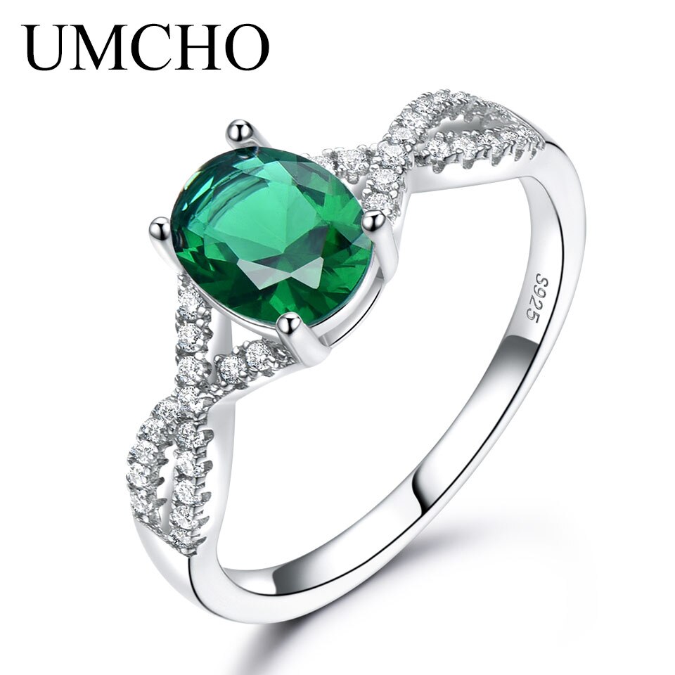 UMCHO Solid 925 Sterling Silver Rings for Girl Trendy Anniversary Gemstone nano Topaz Wedding Band Party Ring Silver 925 jewelry RUJ099E-1