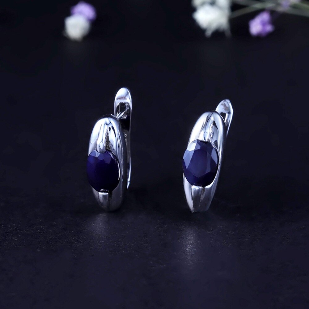 GEM&#39;S BALLET 925 Sterling Silver Classic Gemstone Jewelry Sets Natural Blue Sapphire Ring Earrings Set For Women Mother Gift