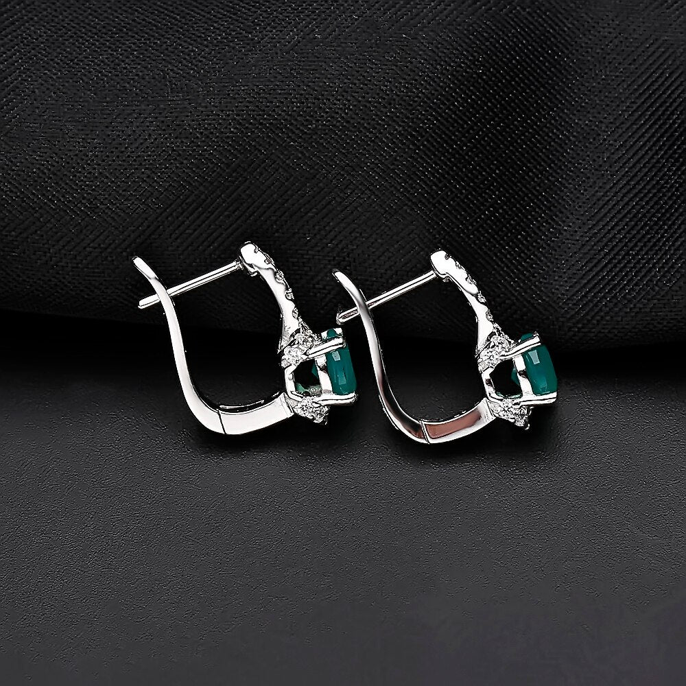 GEM&#39;S BALLET 0.81Ct Green Agate Rings Clip Earrings Set For Women Gift Pure 925 Sterling Silver Natural Gemstone Fine Jewelry