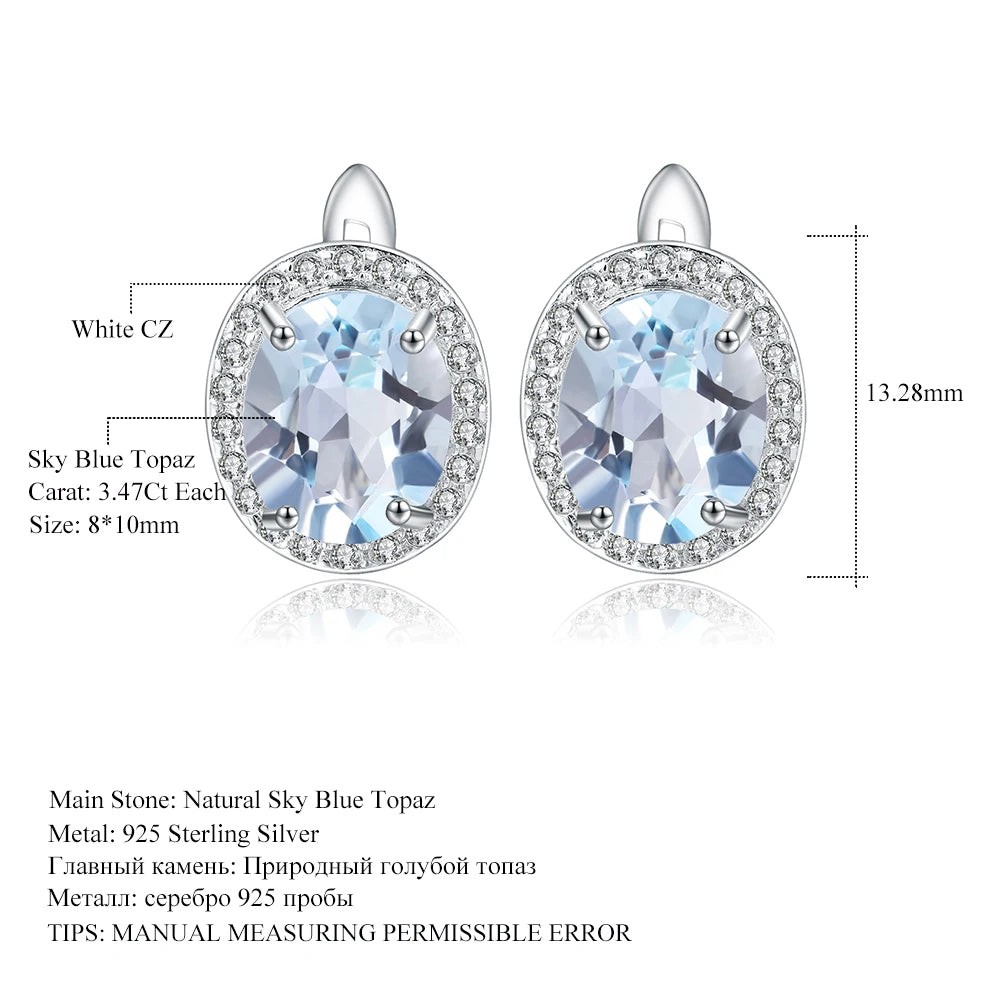GEM'S BALLET 6.94Ct Natural Sky Blue Topaz Gemstone Stud Earrings 925 Sterling Silver Earrings Fine Jewelry For Women Wedding
