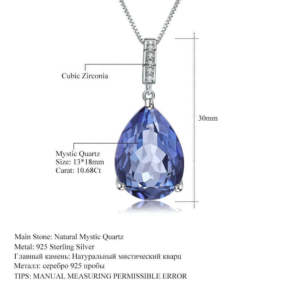 GEM'S BALLET 925 Sterling Silver Jewelry 10.68Ct Natural Iolite Blue Mystic Quartz Pendant Necklace for Women Wedding Jewelry