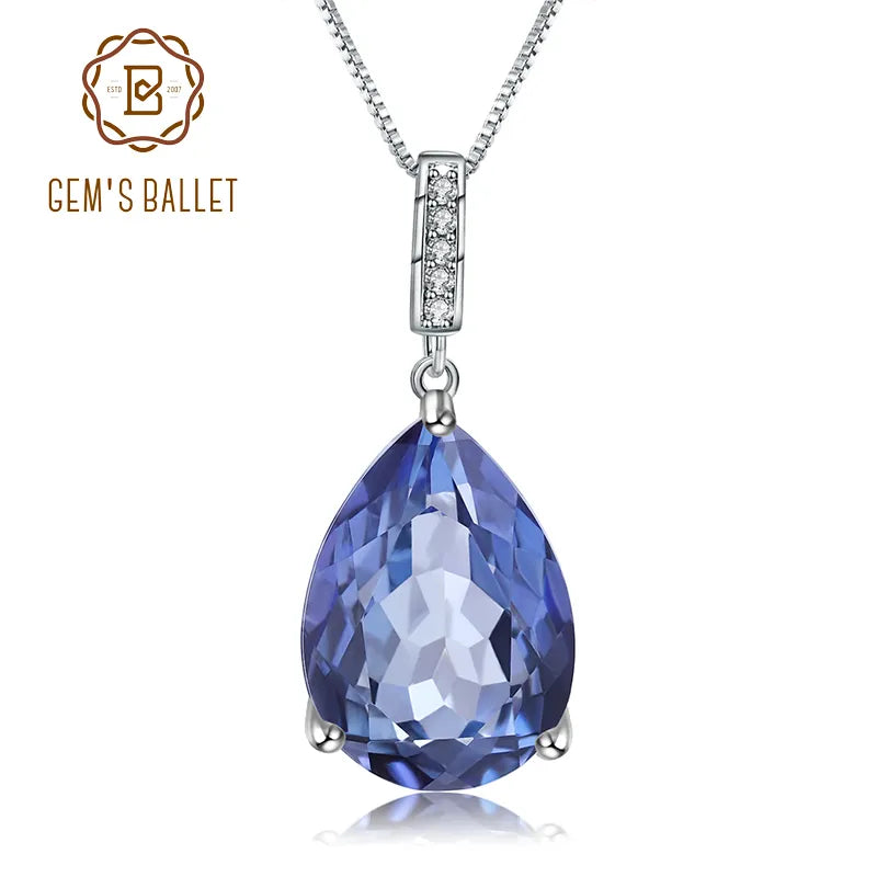 GEM'S BALLET 925 Sterling Silver Jewelry 10.68Ct Natural Iolite Blue Mystic Quartz Pendant Necklace for Women Wedding Jewelry Default Title