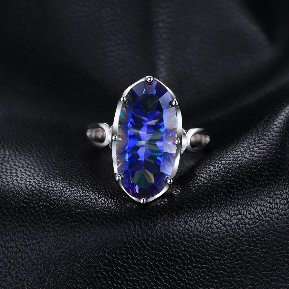 JewelryPalace Large Genuine Natural Rainbow Fire Mystic Quartz Solid 925 Sterling Silver Ring for Women Statement Cocktail Ring
