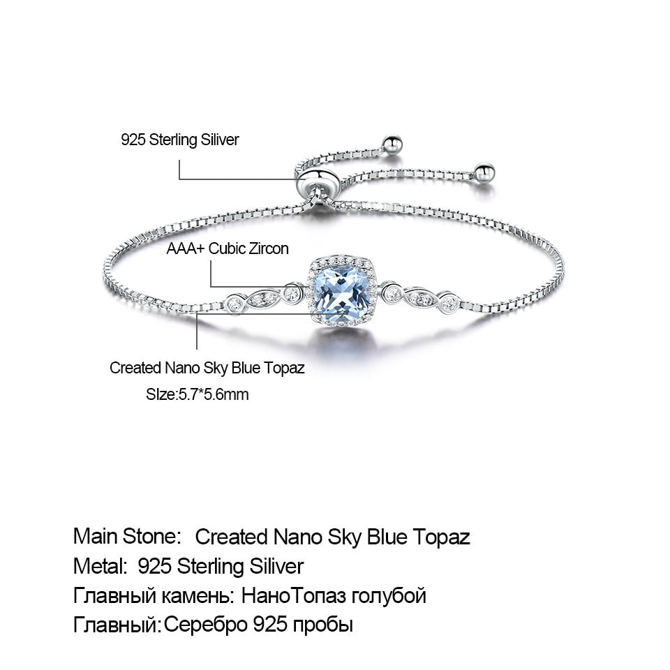 UMCHO Nano Aquamarine Bracelets for Women Solid 925 Sterling Silver Gemstone Fine Jewelry