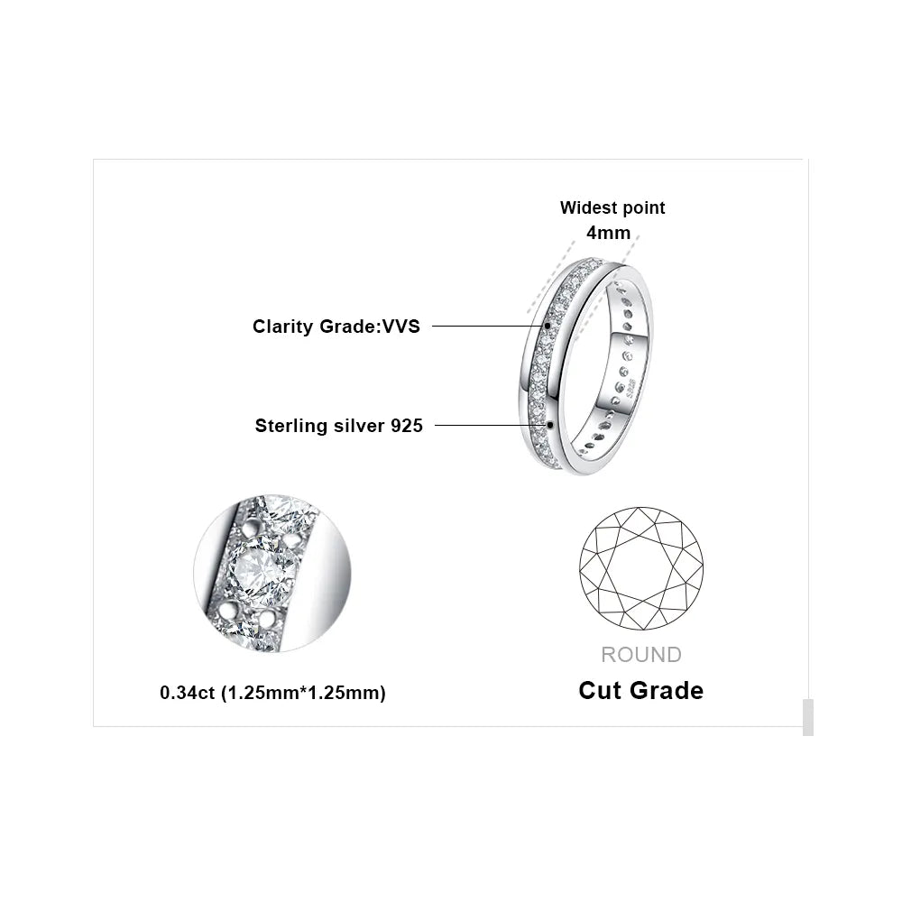 Jewelry Palace Solid 925 Sterling Silver Wedding Engagement Ring for Woman AAAAA CZ Simulated Diamond Band Ring Luxury Jewelry