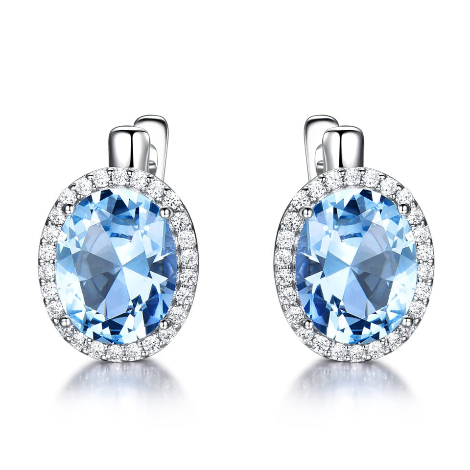 UMCHO Emerald Gemstone Clip Earrings For Women Genuine 925 Sterling Silver Earrings Wedding Anniversary Fashion Jewelry Gift New Topaz