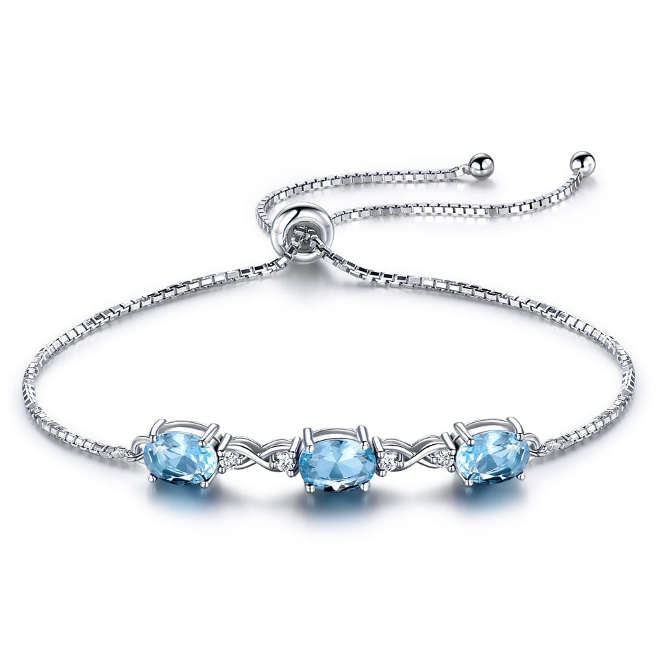 UMCHO Solid 925 Sterling Silver Bracelets Bangles For Women Natural Sky Blue Topaz Adjustable Tennis Bracelet Wedding Party Gift Default Title