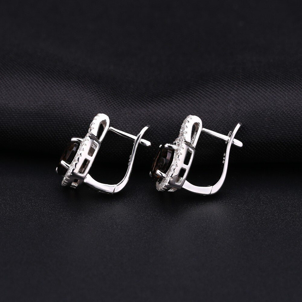 Gem&#39;s Ballet Natural Smoky Quartz Genuine 925 sterling silver Clip Earrings For Women Gift Fashion Style Wedding Engagement
