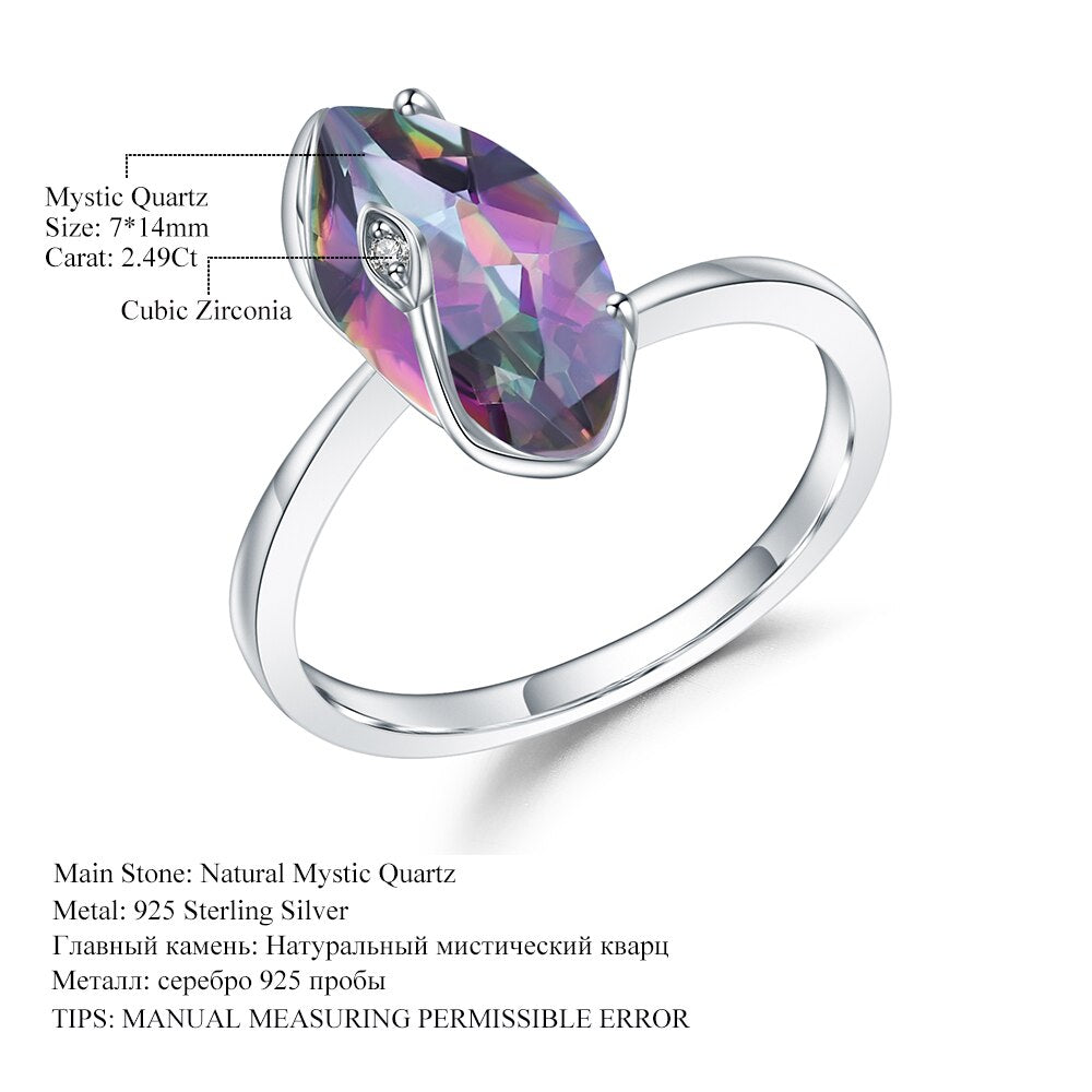 GEM&#39;S BALLET 2.49Ct Marquise Natural Rainbow Mystic Quartz 925 Sterling Silver Gemstone Vintage Rings For Women Fine Jewelry