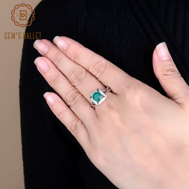 Gem&#39;s Ballet 1.26Ct Natural Green Agate Gemstone Ring Wedding Brand 925 Sterling Silver Geometric Rings for Women Fine Jewelry