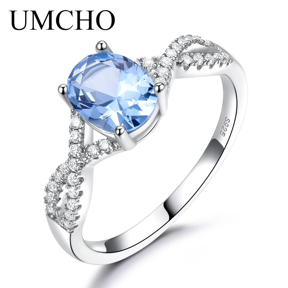 UMCHO Solid 925 Sterling Silver Rings for Girl Trendy Anniversary Gemstone nano Topaz Wedding Band Party Ring Silver 925 jewelry RUJ099B-1