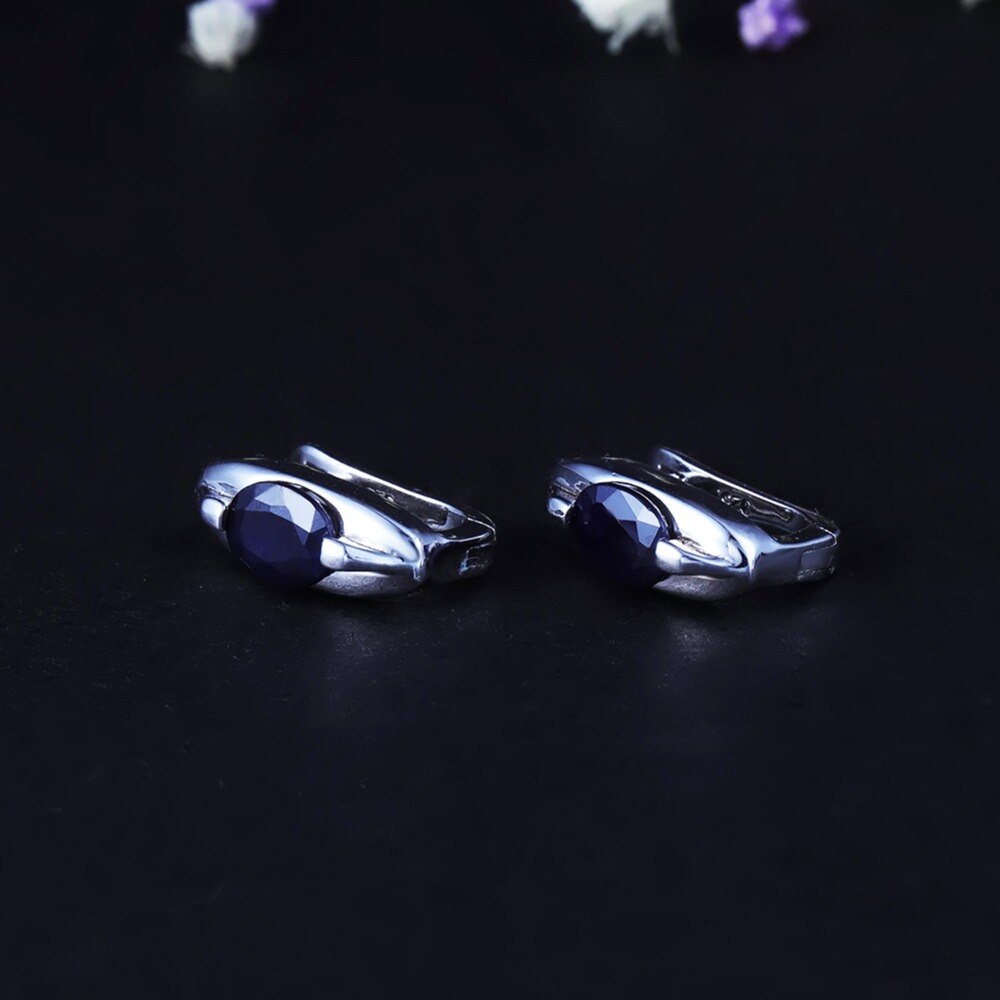GEM&#39;S BALLET 925 Sterling Silver Classic Gemstone Jewelry Sets Natural Blue Sapphire Ring Earrings Set For Women Mother Gift
