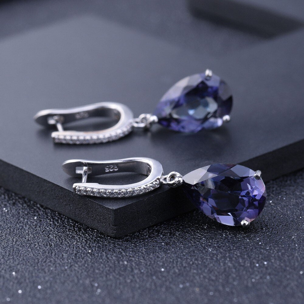 GEM&#39;S BALLET 925 Sterling Silver Water Drop Earrings for Women 10.44Ct Natural Iolite Blue Mystic Quartz Gemstone Fine Jewelry