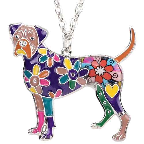 Bonsny Statement Enamel Alloy Boxer Dog Necklace Pendant Chain Choker Unique Animal Jewelry For Women Girls Gift Accessories Purple China