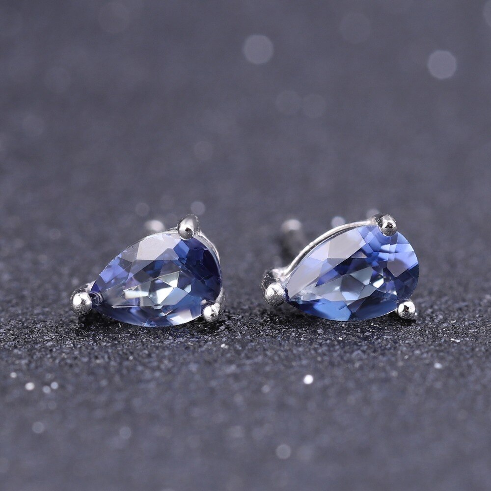 Gem&#39;s Ballet 925 Sterling Silver Jewelry For Women 4*6mm Natural Pear Shape Iolite Blue Mystic Quartz Gemstone Stud Earrings