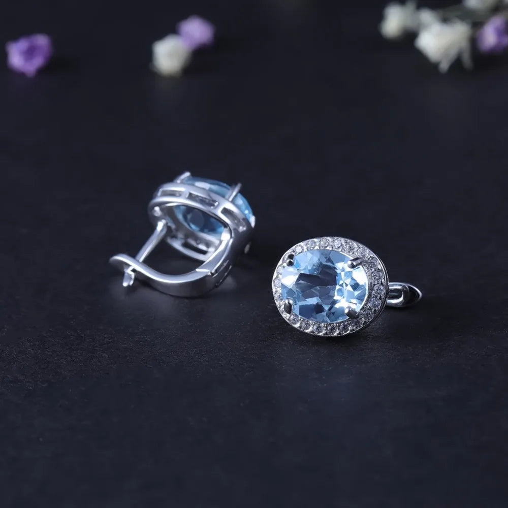 GEM'S BALLET 6.94Ct Natural Sky Blue Topaz Gemstone Stud Earrings 925 Sterling Silver Earrings Fine Jewelry For Women Wedding
