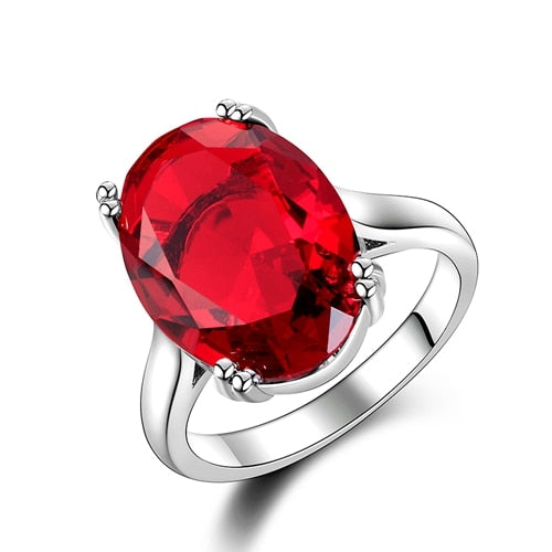 Red Ruby Oval Egg Shape Gemstone Sterling 925 Silver Wedding Rings For Women Bridal Fine Jewelry Engagement Bague Accessories Red
