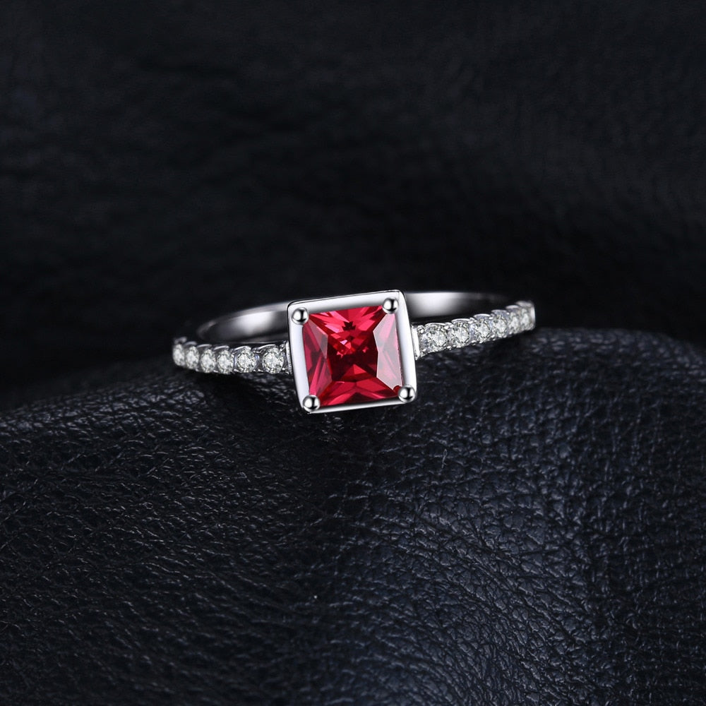 JewelryPalace Created Red Ruby 925 Sterling Silver Wedding Engagement Solitaire Ring for Women Fashion Fine Jewelry Trendy Gift