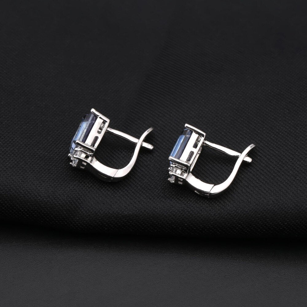 GEM&#39;S BALLET Natural Iolite Blue Mystic Quartz Gemstone Earrings Ring Set Pure 925 Sterling Silver Fine Jewelry Sets For Women