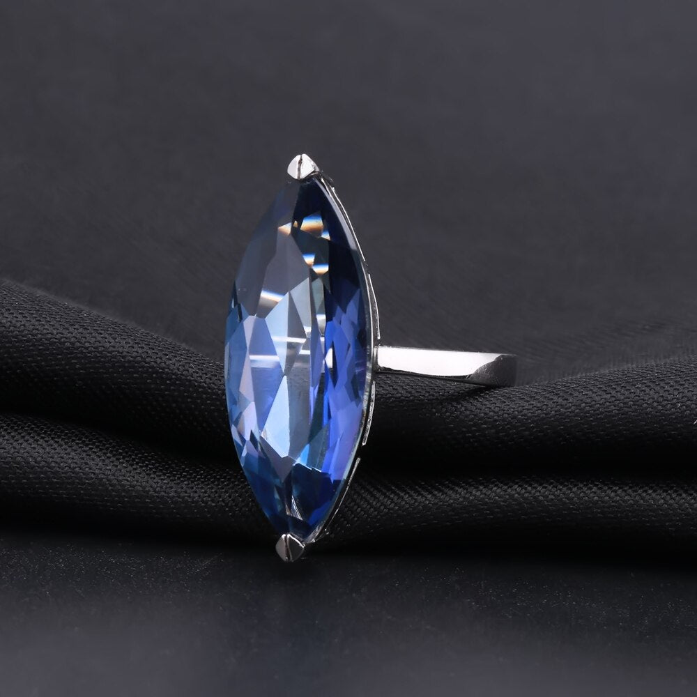 Gem&#39;s Ballet 11.45Ct Big Oval Marquise Natural Iolite Blue Mystic Quartz Gemstone Ring 925 Sterling Silver Rings Fine Jewelry