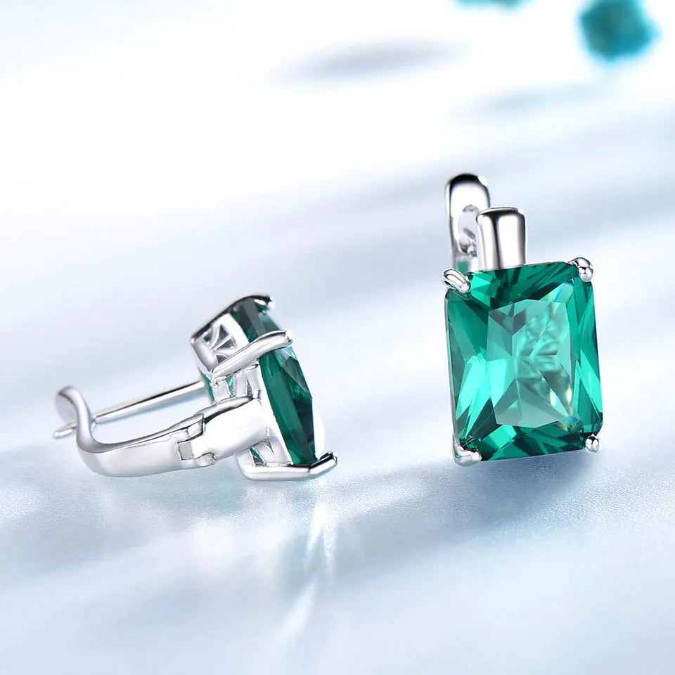 UMCHO Luxury Emerald Gemstone Clip Earrings for Women Genuine 925 Sterling Silver Jewelry Green Gemstone Fashion Wedding Gift