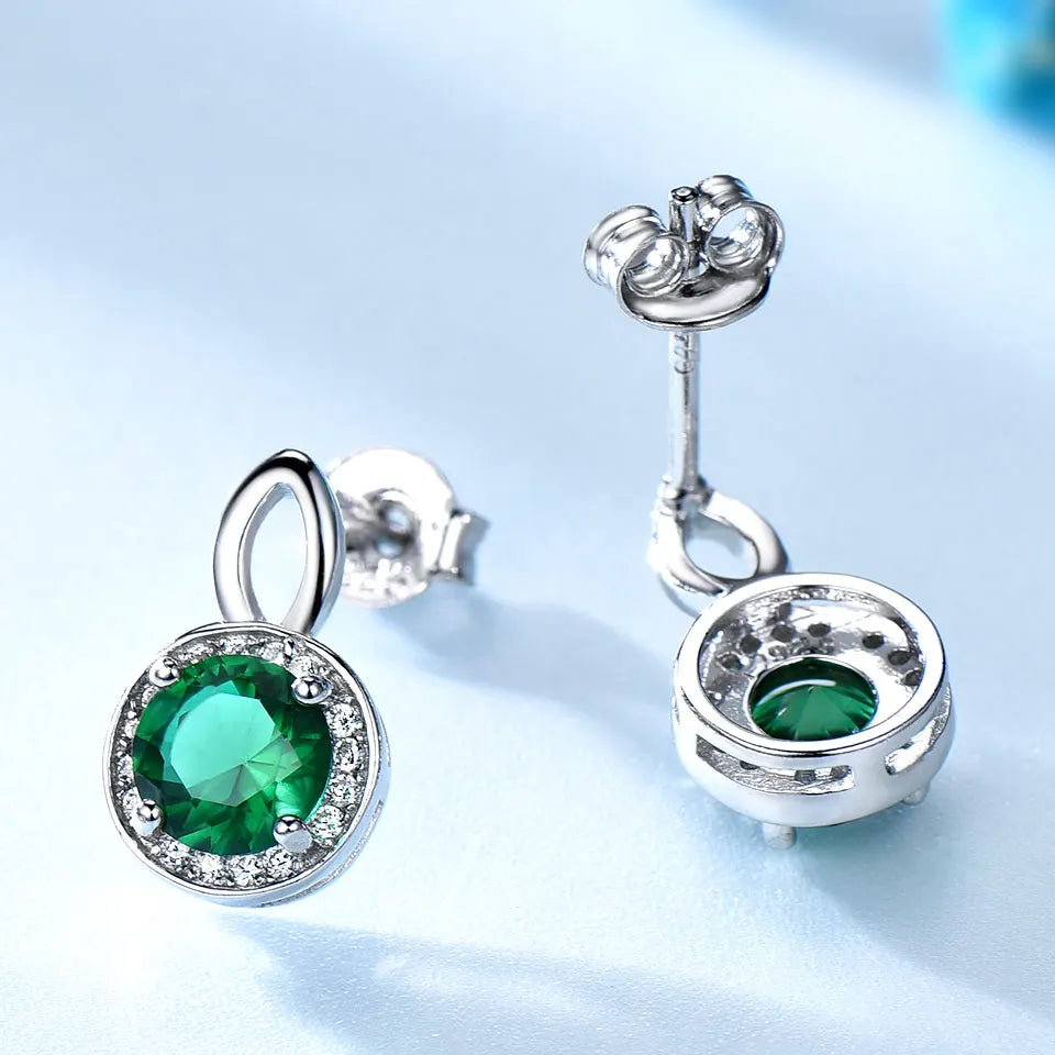 UMCHO Princess Emerald Stud Earrings For Women Gemstone 925 Sterling Silver Engagement Wedding Earrings Gift For Girl Jewelry
