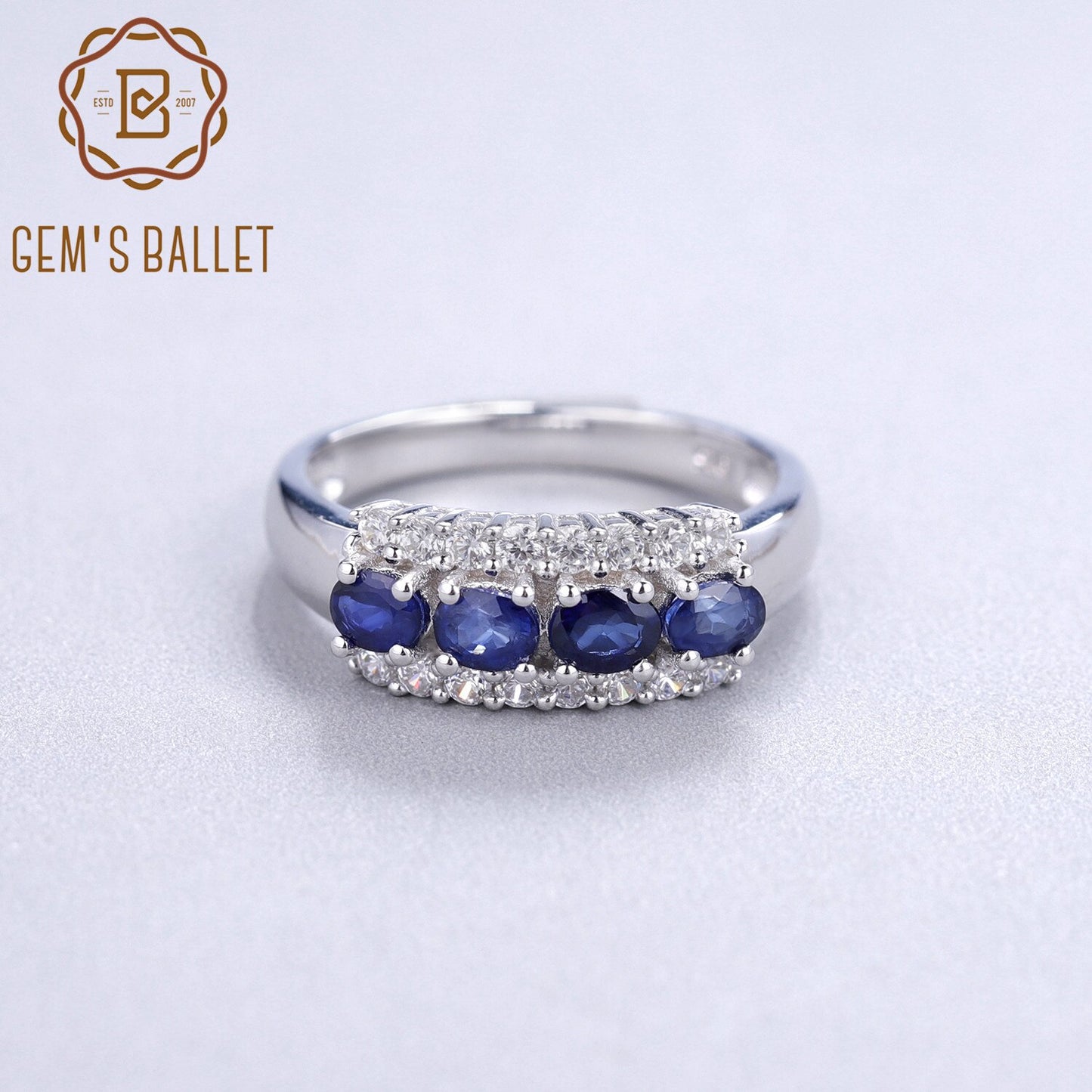 GEM&#39;S BALLET 0.92Ct Natural Blue Sapphire Ring 925 Sterling Silver Wedding Bands Rings For Women Valentine&#39;s Day Fine Jewelry