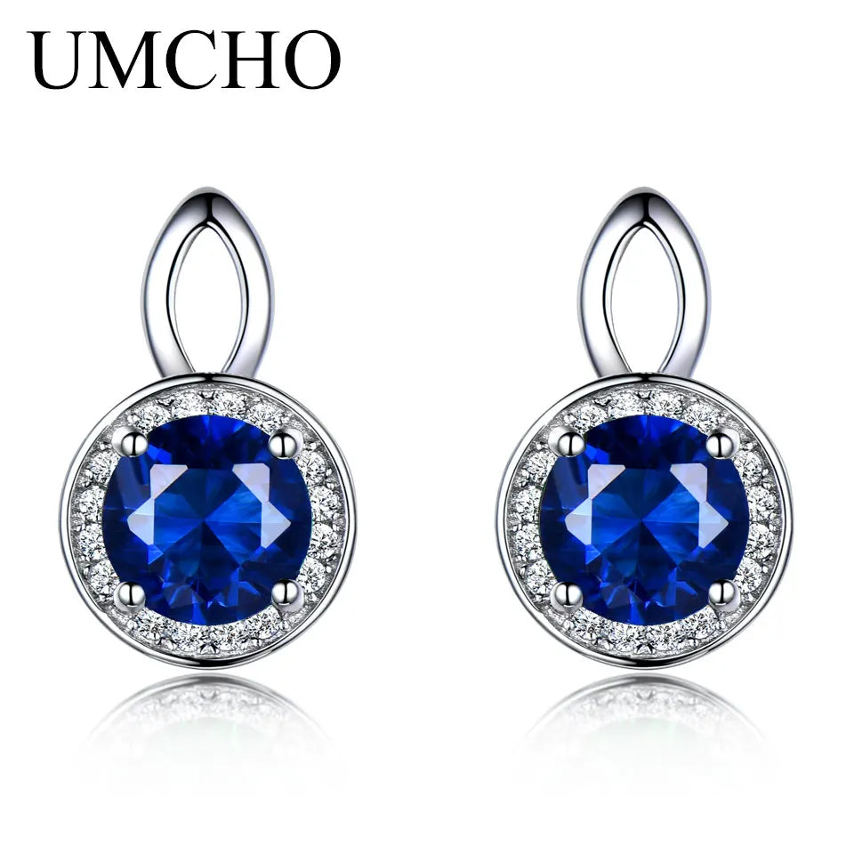 UMCHO Princess Emerald Stud Earrings For Women Gemstone 925 Sterling Silver Engagement Wedding Earrings Gift For Girl Jewelry Sapphire