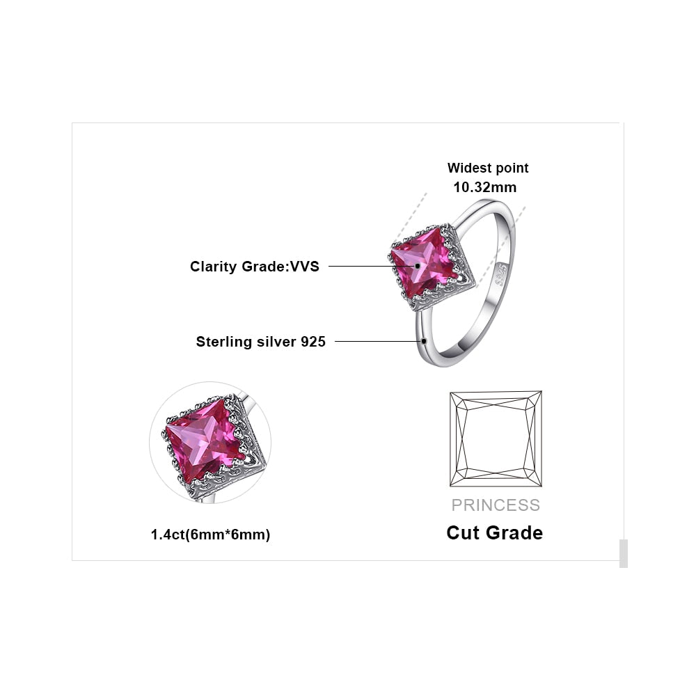 JewelryPalace Classic 1.4ct Square Created Pink Sapphire 925 Sterling Silver Engagement Ring for Woman Gemstone Fine Jewelry