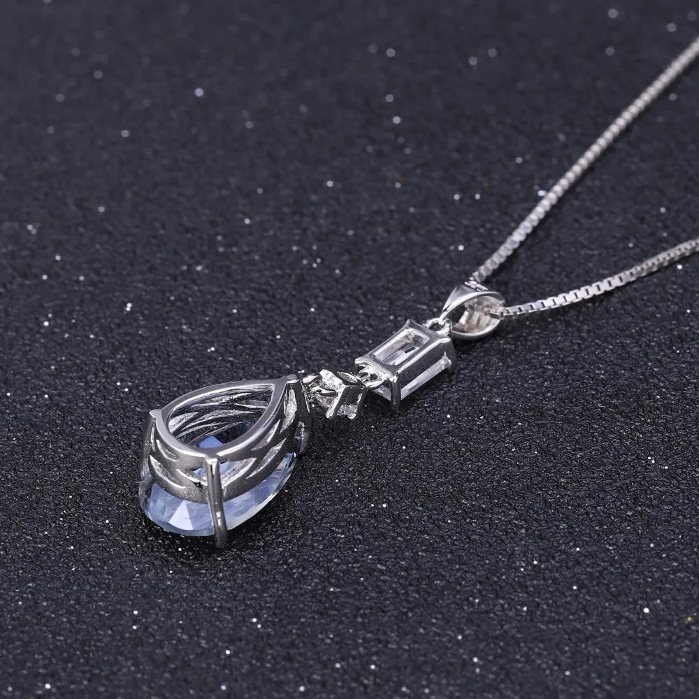GEM'S BALLET 3.78Ct Natural Iolite Blue Mystic Quartz 925 Sterling Silver Pear Shape Classic Pendant Necklace for Women Jewelry