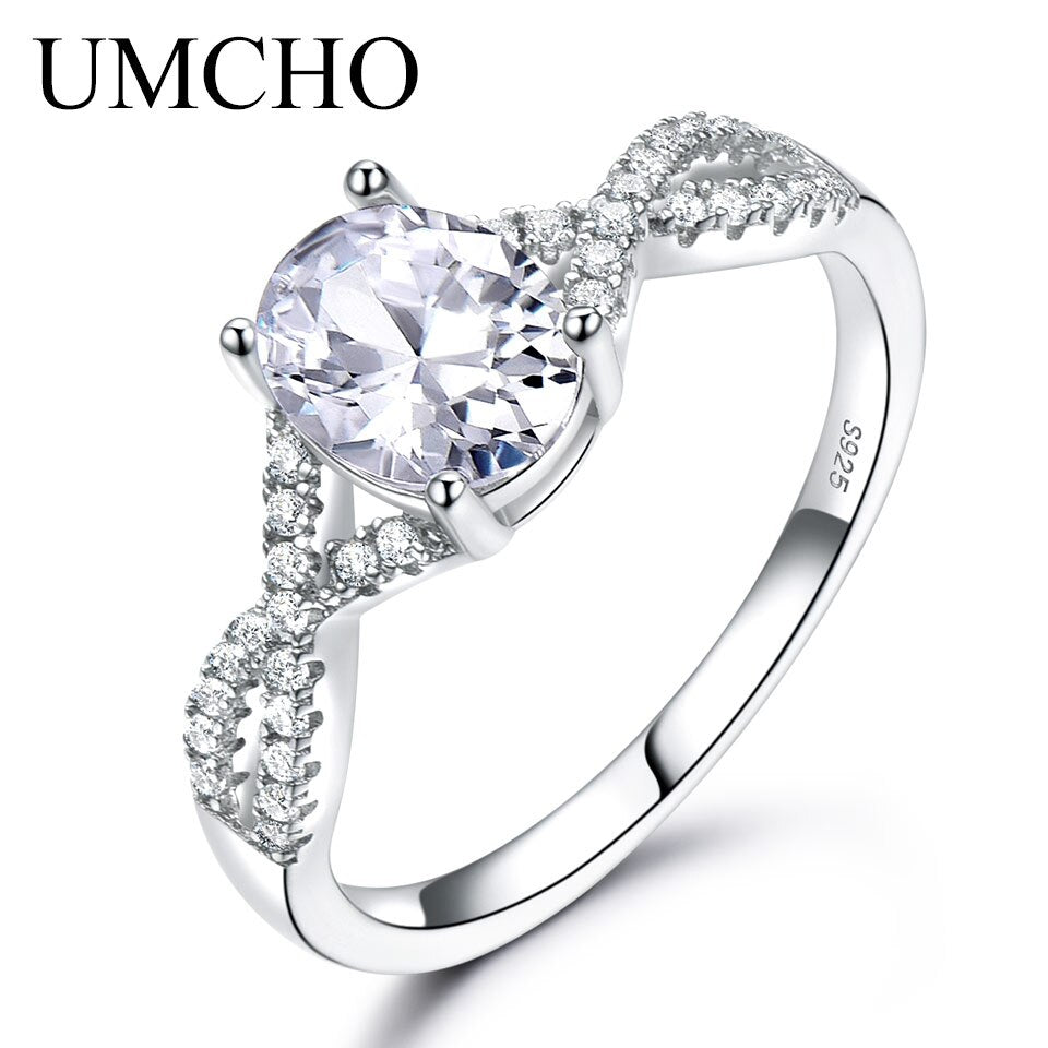UMCHO Solid 925 Sterling Silver Rings for Girl Trendy Anniversary Gemstone nano Topaz Wedding Band Party Ring Silver 925 jewelry RUJ099Z-1