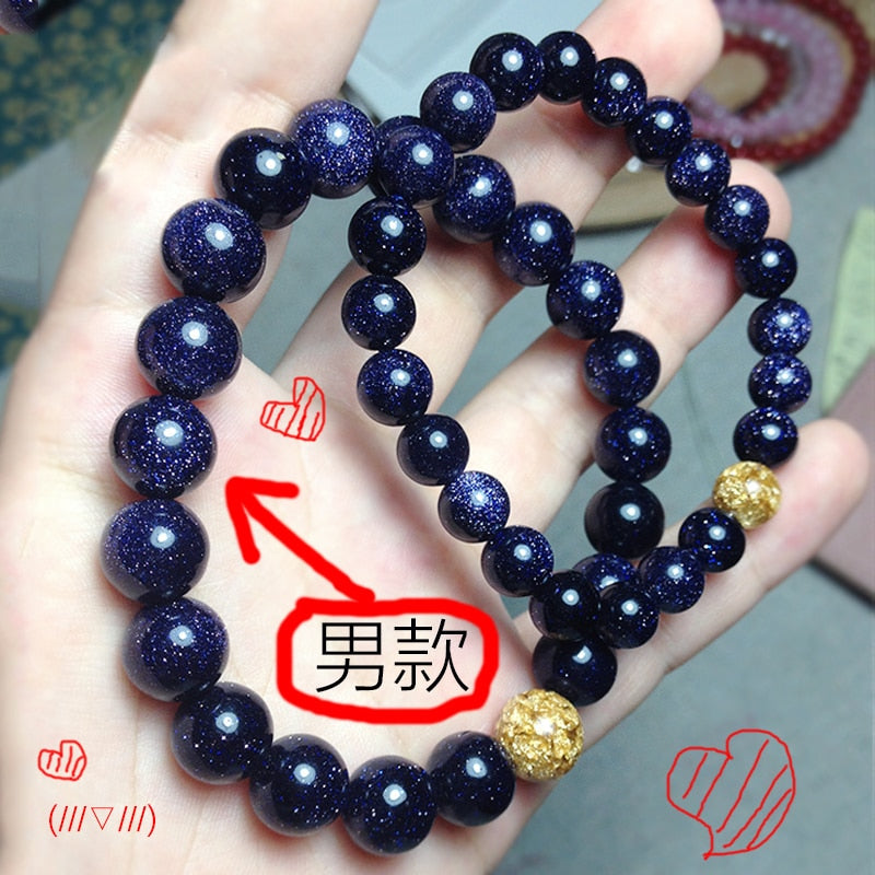 Lover&#39;s Gifts Natural Blue Sandstone Beads Bracelet Elastic Charm Strand Bracelets For Men Women Vintage Jewelry