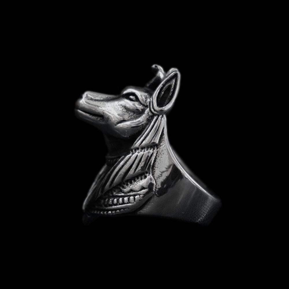 EYHIMD Egypt Mythology Death Anubis Stainless Steel Ring Egyptian Jackal God Underworld Gatekeeper Biker Rings Rock Jewelry
