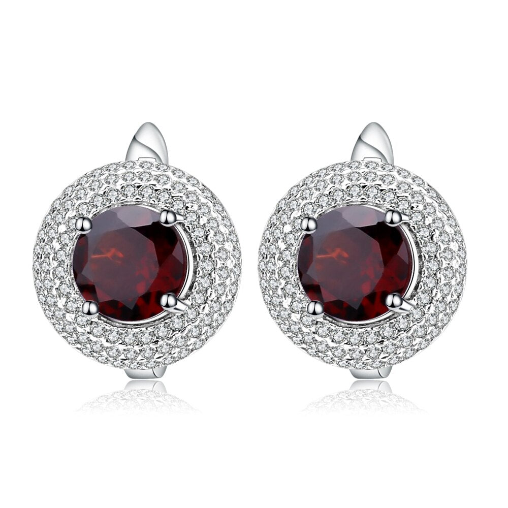 GEM&#39;S BALLET 4.73Ct Round Natural Red Garnet Wedding Earrings 925 Sterling Silver Gemstone Stud Earrings For Women Fine Jewelry
