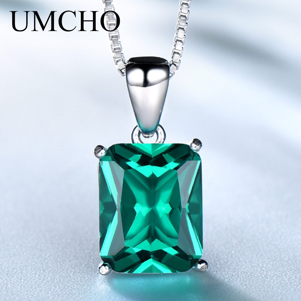 UMCHO Genuine 925 Sterling Silver Luxury Gemstone Necklaces Pendants for Women Elegant Fine Jewelry Party Wedding Mothers&#39; Gift Emerald