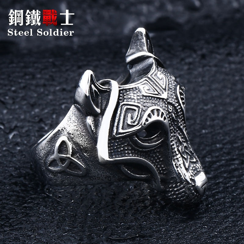 steel soldier Nordic wolf hammer of Thor Norse Viking men ring new arrivals men's jewelry