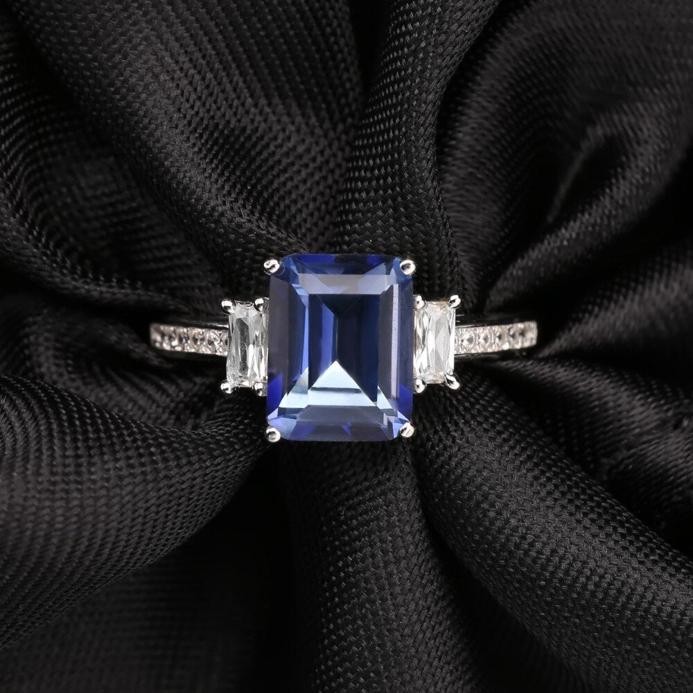 GEM&#39;S BALLET Natural Iolite Blue Mystic Quartz Gemstone Earrings Ring Set Pure 925 Sterling Silver Fine Jewelry Sets For Women