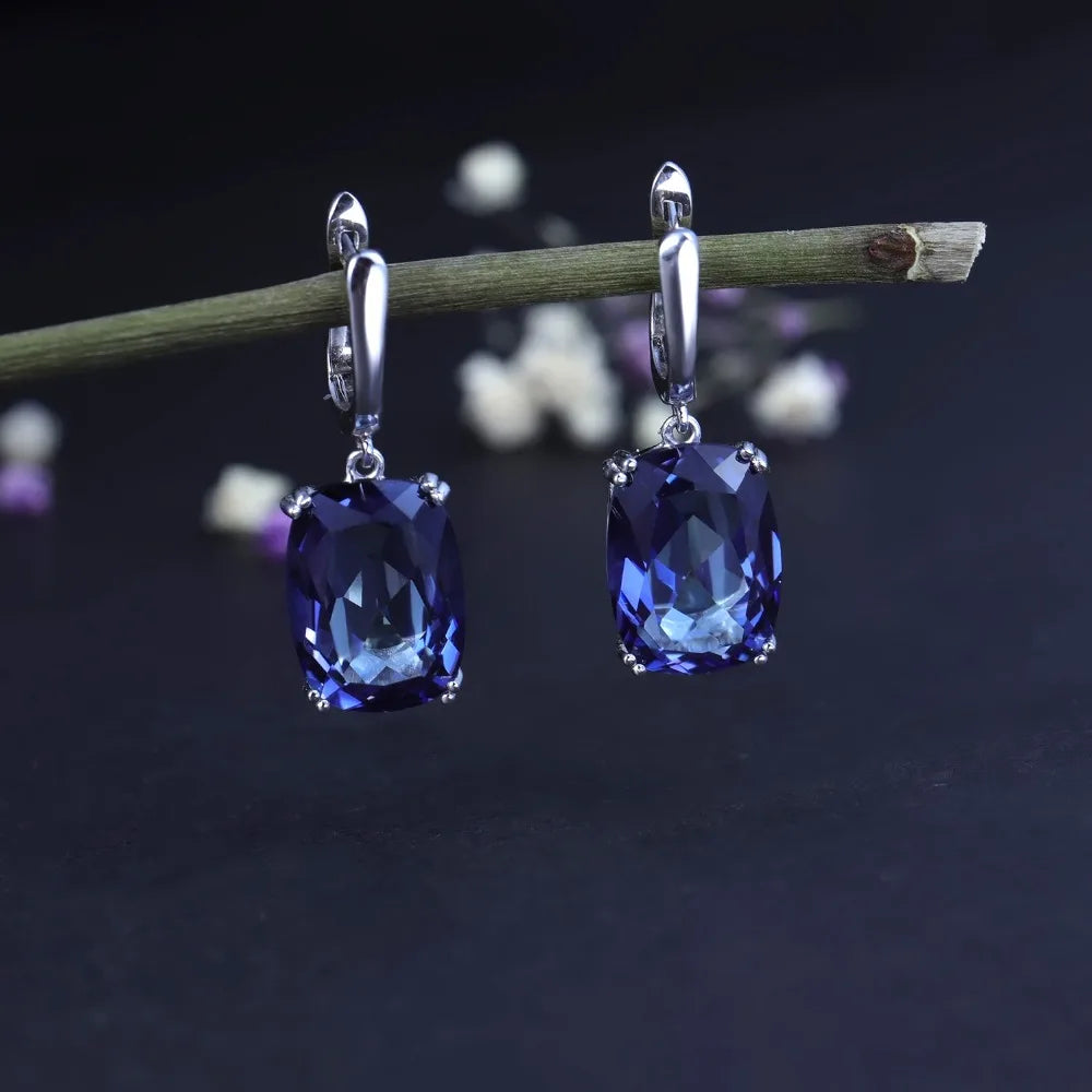 GEM'S BALLET Luxury 925 Sterling Silver Drop Earrings Natural Iolite Blue Mystic Quartz for Women Elegant Earrings Fine Jewelry