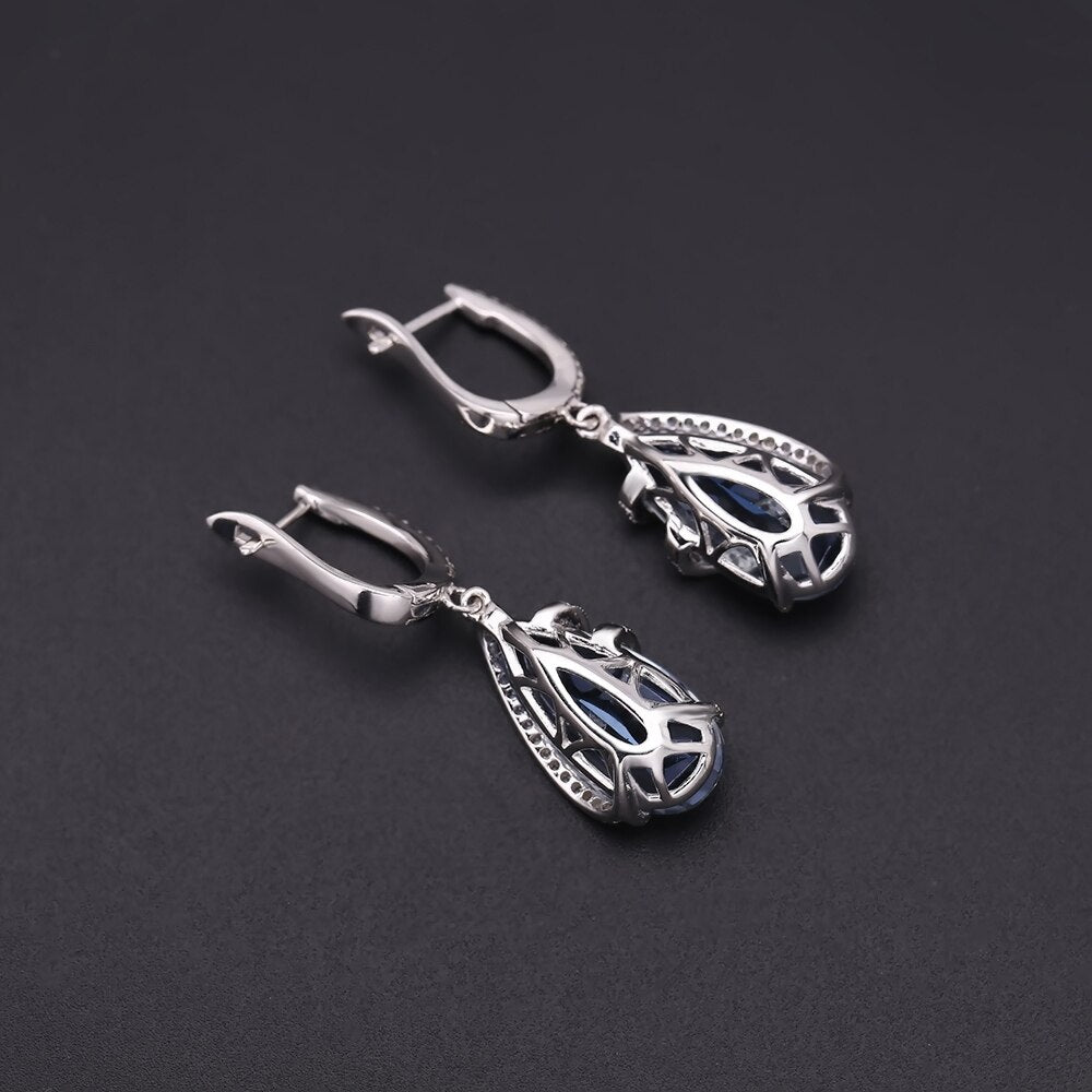 GEM&#39;S BALLET 925 Sterling Silver Fashion Earrings Ring Set Natural Iolite Blue Mystic Quartz Water Drop Jewelry Sets For Women