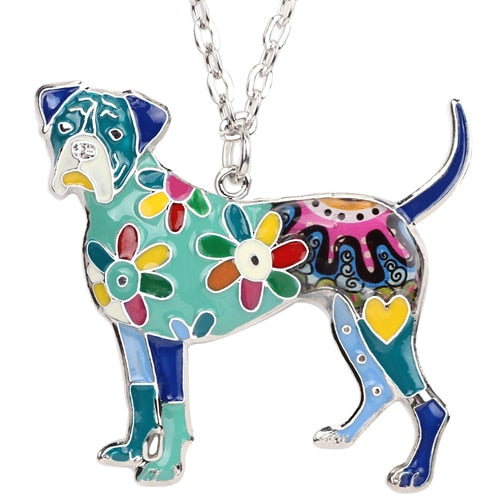 Bonsny Statement Enamel Alloy Boxer Dog Necklace Pendant Chain Choker Unique Animal Jewelry For Women Girls Gift Accessories Blue China