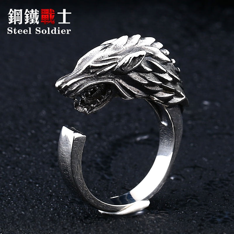 steel soldier Nordic wolf hammer of Thor Norse Viking men ring new arrivals men's jewelry open ring