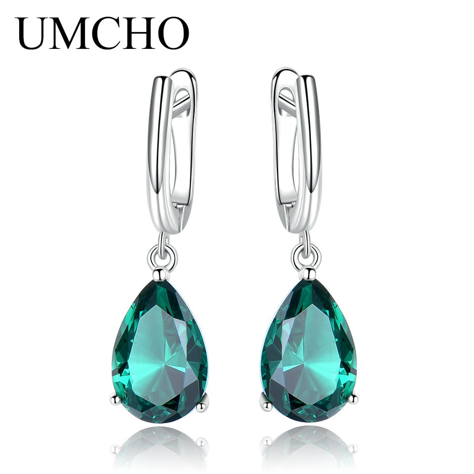 UMCHO Created Green Emerald Gemstone Clip Earrings for Women Solid 925 Sterling Silver Anniversary Wedding Party Gifts Jewelry emerald earrings