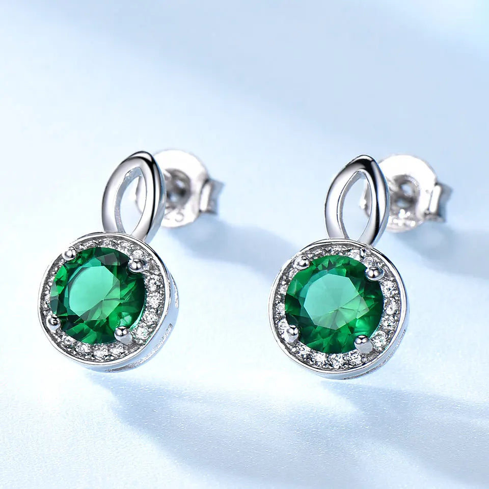 UMCHO Princess Emerald Stud Earrings For Women Gemstone 925 Sterling Silver Engagement Wedding Earrings Gift For Girl Jewelry