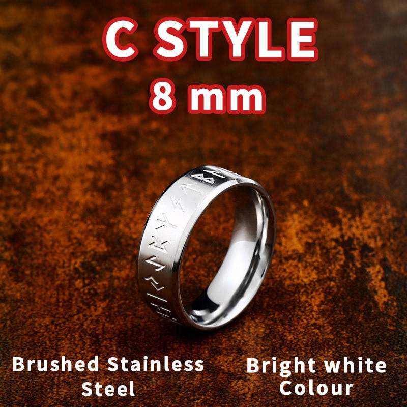 Beier 316L Stainless steel Fashion Style MEN and women Retro Odin Jewelry Viking Female Amulet Vintage Norse Rune words Rings C STYLE-8MM