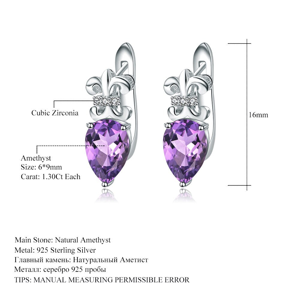 GEM&#39;S BALLET Solid 925 Sterling Silver 2.60Ct Natural Amethyst Gemstone Stud Earrings February Birthstone Fine Jewelry For Women