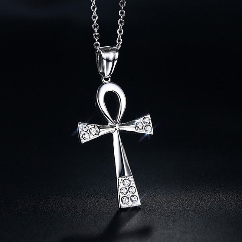 Vnox Brand Ankh Necklace & Pendant The Key of the Nile Gold-color Chain for Women/Men Jewelry CZ Stone Egyptian Cross Necklace